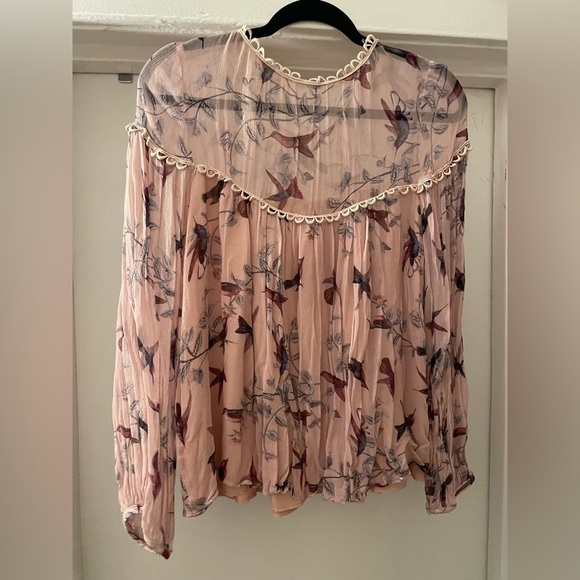 Maeve Floral Pink Semi Sheer blouse size small - Picture 5 of 7